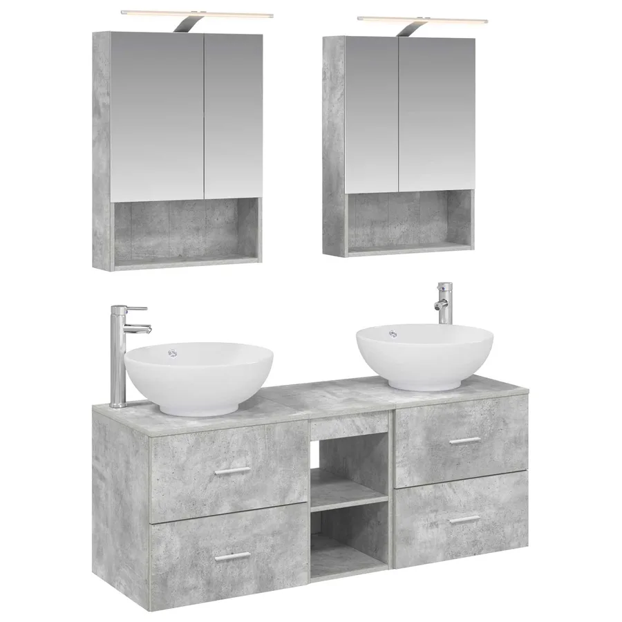 Ensemble de mobilier de salle de bain 5 pcs Gris béton - 2
