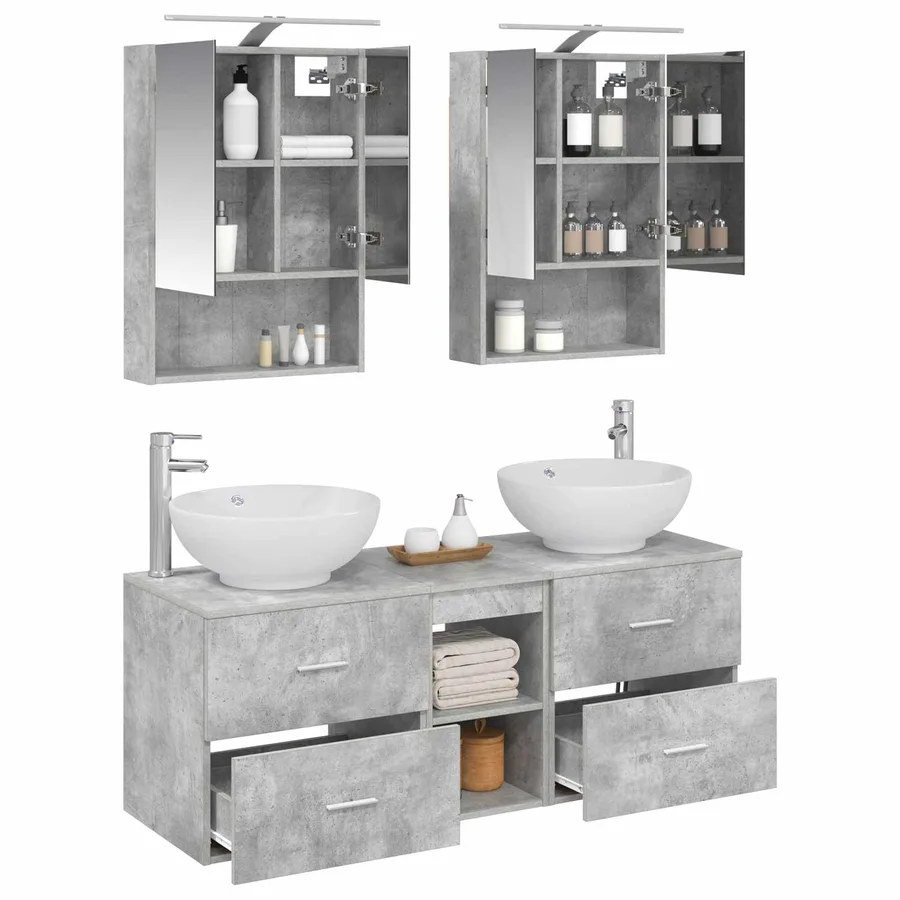 Ensemble de mobilier de salle de bain 5 pcs Gris béton - 3