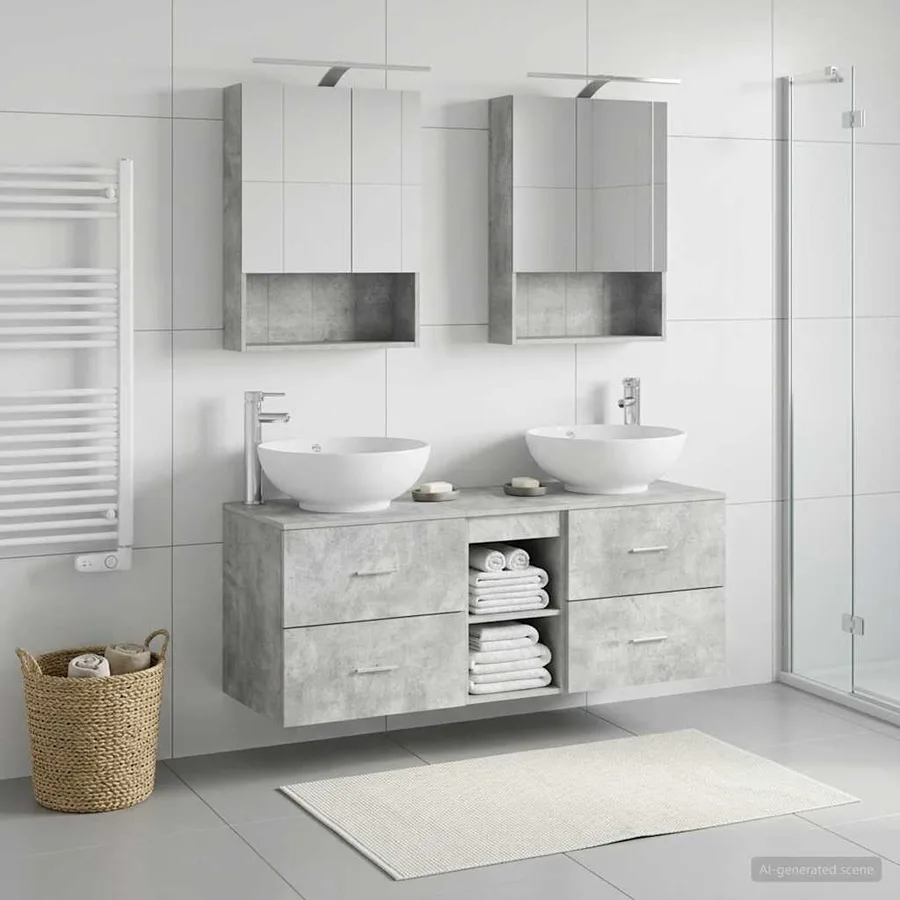 Ensemble de mobilier de salle de bain 5 pcs Gris béton - 4
