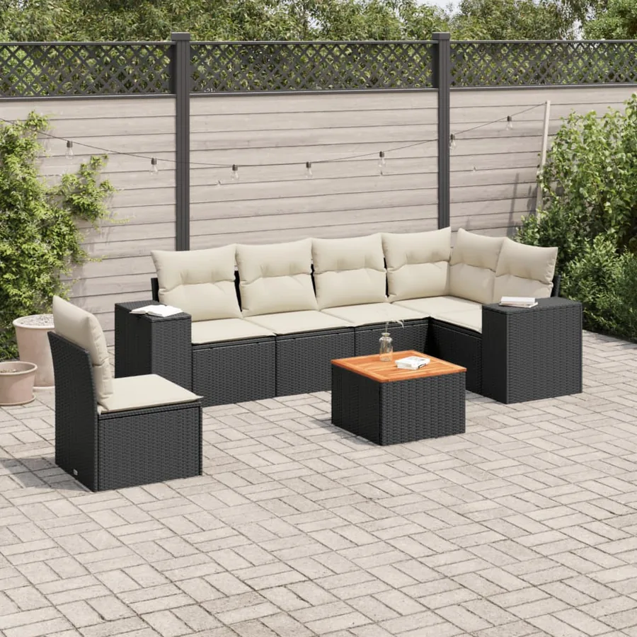 Salon de jardin 7 pcs avec coussins noir résine tressée 62 x 62 x 69 cm - 58,0 kg