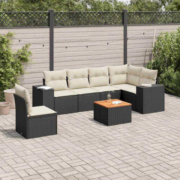 Salon de jardin 7 pcs avec coussins noir résine tressée 62 x 62 x 69 cm - 58,0 kg