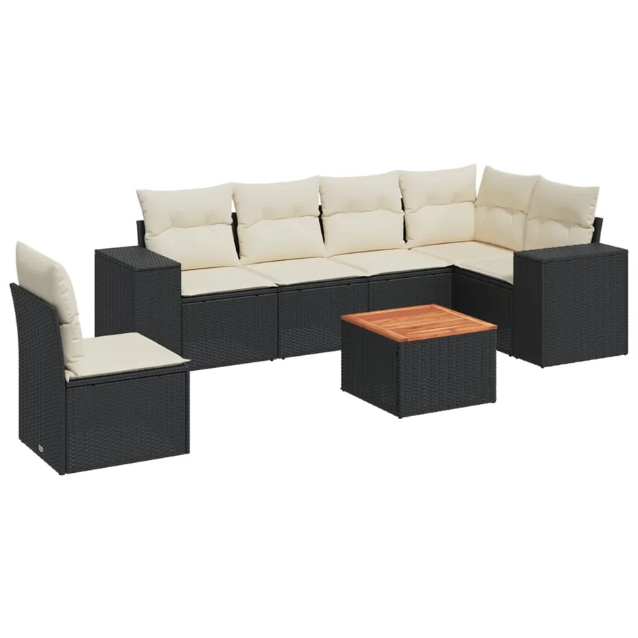 Salon de jardin 7 pcs avec coussins noir résine tressée 62 x 62 x 69 cm - 58,0 kg - 2