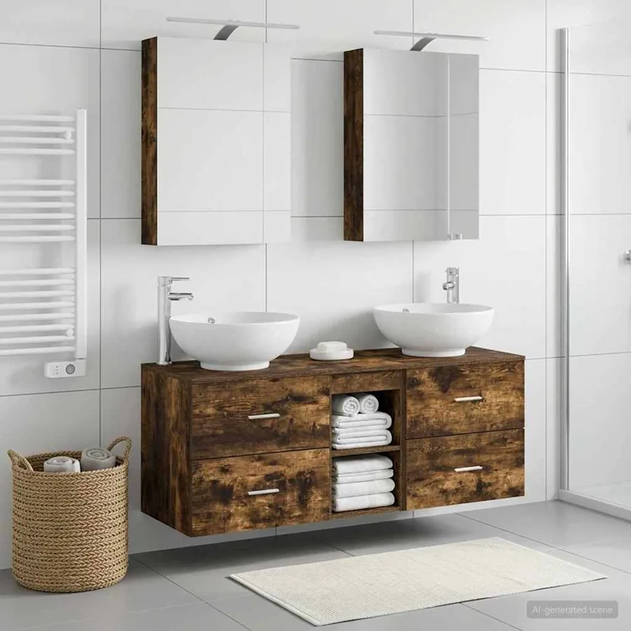 Ensemble de mobilier de salle de bain 5 pcs Chêne fumé
