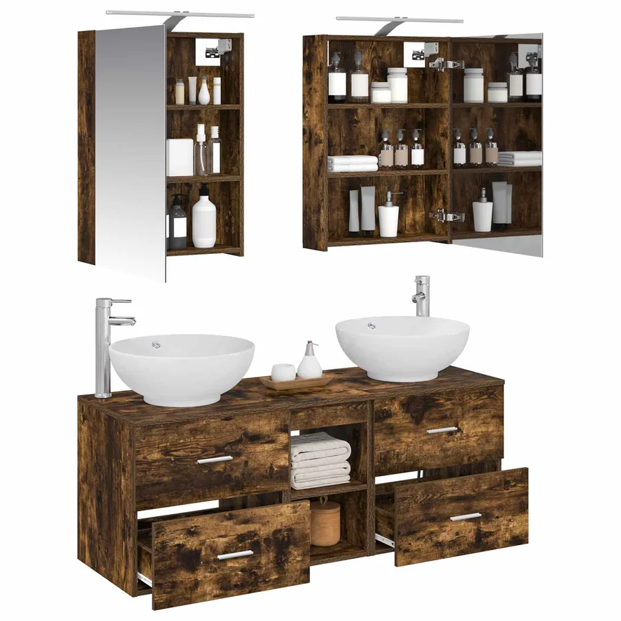 Ensemble de mobilier de salle de bain 5 pcs Chêne fumé - 3