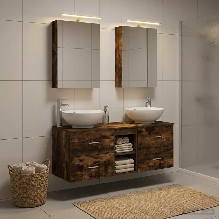 Ensemble de mobilier de salle de bain 5 pcs Chêne fumé - 4
