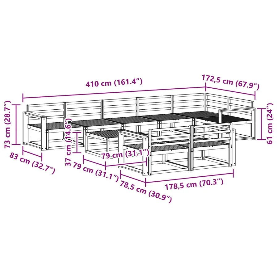 Ensemble de canapés d'extérieur 9 pcs Naturel - 11