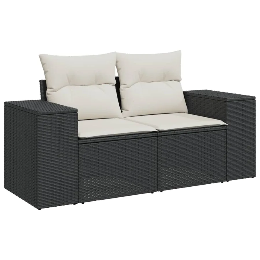 Salon de jardin 11 pcs avec coussins noir résine tressée - 4