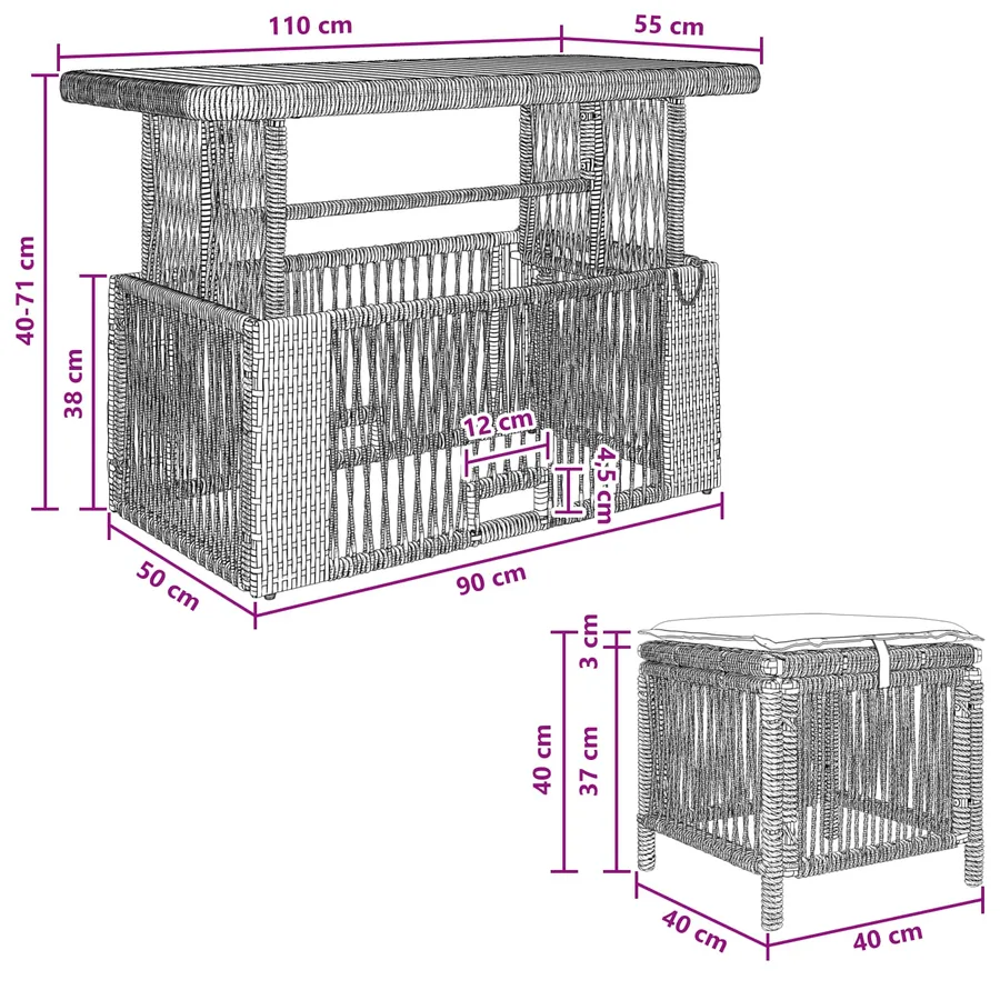Ensemble de salle à manger pour jardin 4 pcs Beige et crème - 11