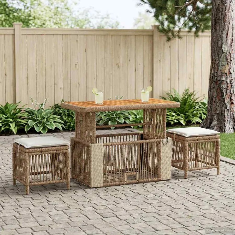 Ensemble de salle à manger pour jardin 4 pcs Beige et crème - 3