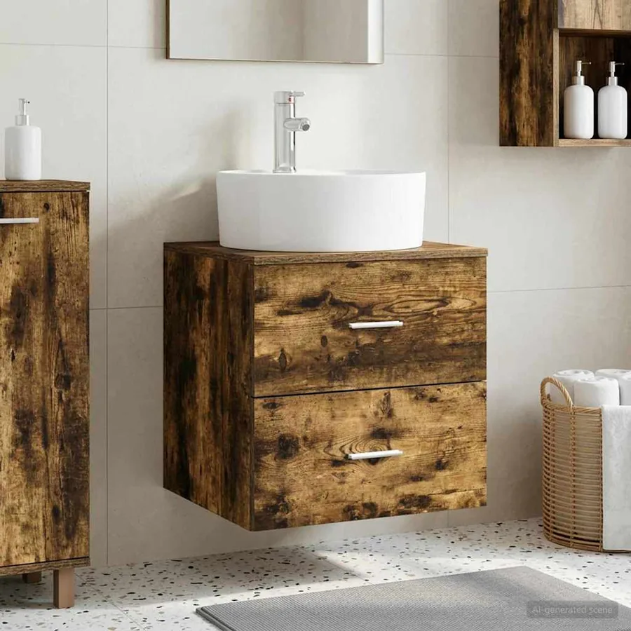 Vanité de lavabo mural Chêne fumé 49,5 x 44,5 x 65 cm