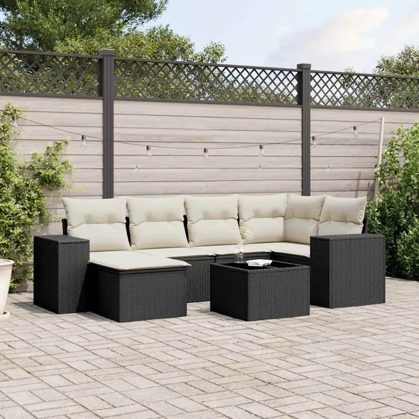 Salon de jardin 7 pcs avec coussins noir résine tressée 62 x 62 x 69 cm - 59,5 kg