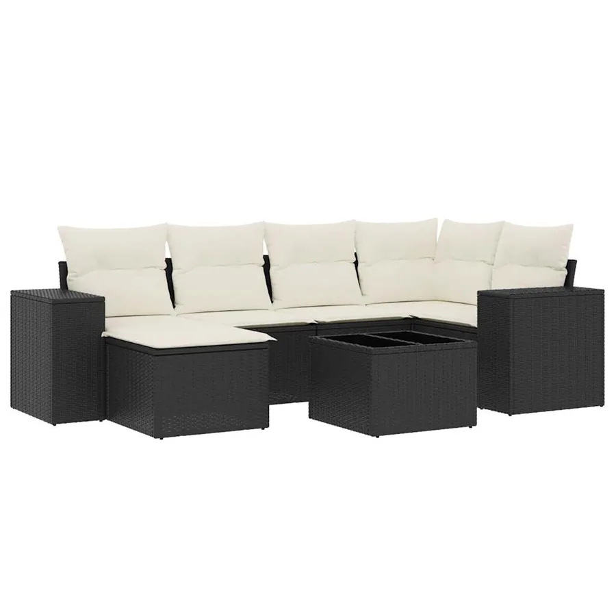 Salon de jardin 7 pcs avec coussins noir résine tressée 62 x 62 x 69 cm - 59,5 kg - 2