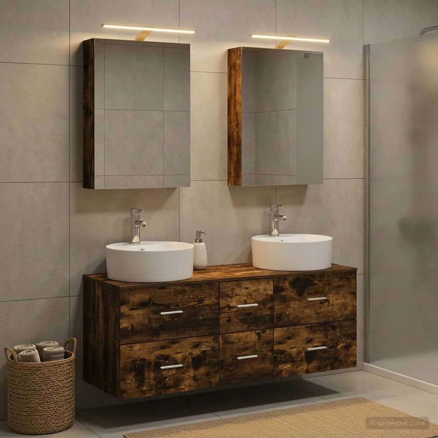 Ensemble de mobilier de salle de bain 5 pcs Chêne fumé