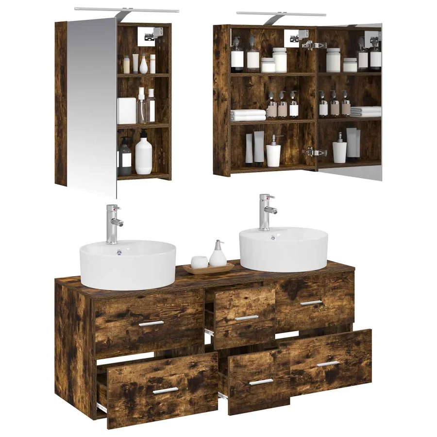 Ensemble de mobilier de salle de bain 5 pcs Chêne fumé - 3