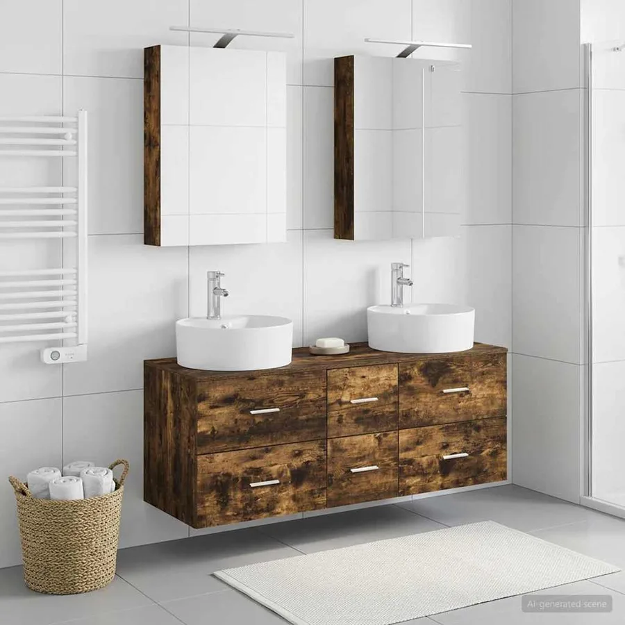 Ensemble de mobilier de salle de bain 5 pcs Chêne fumé - 4