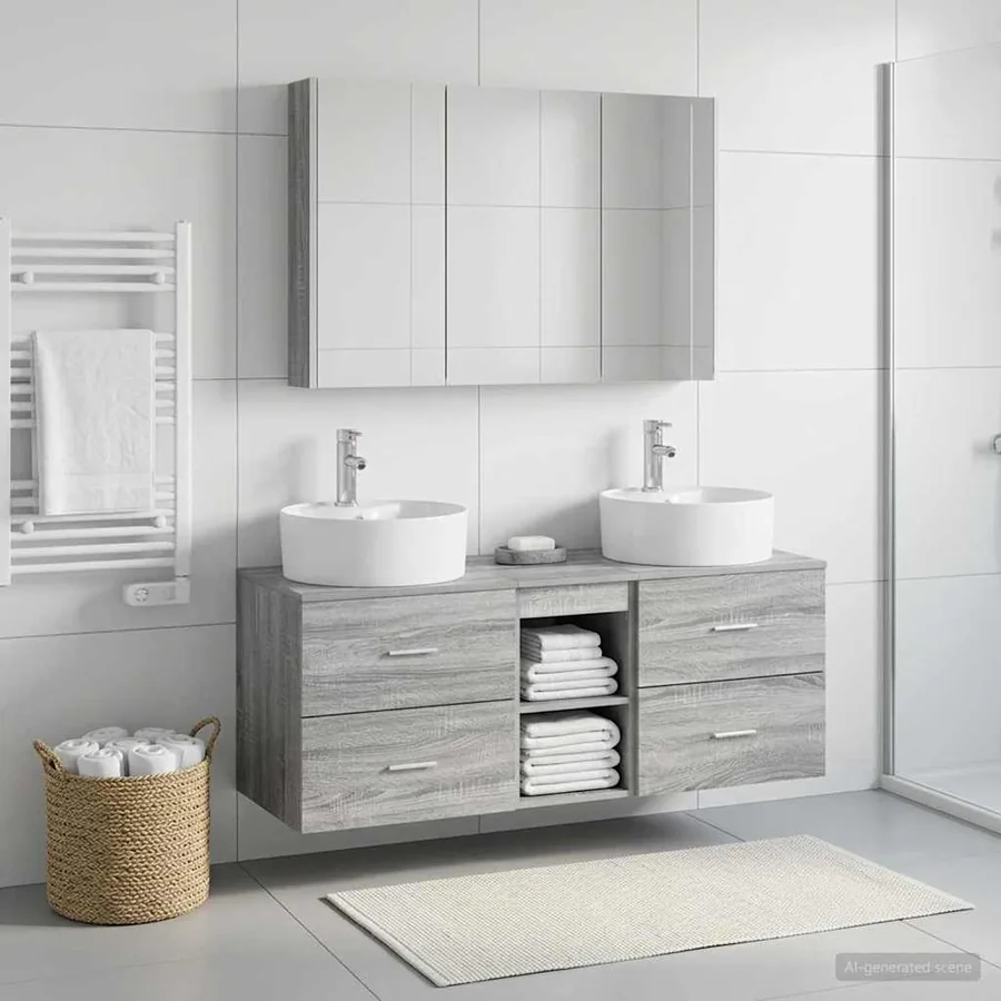 Ensemble de mobilier de salle de bain 4 pcs Sonoma gris