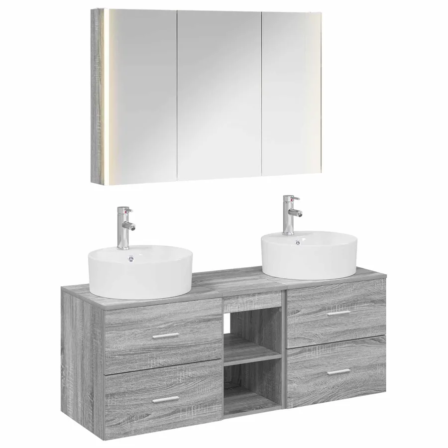 Ensemble de mobilier de salle de bain 4 pcs Sonoma gris - 2
