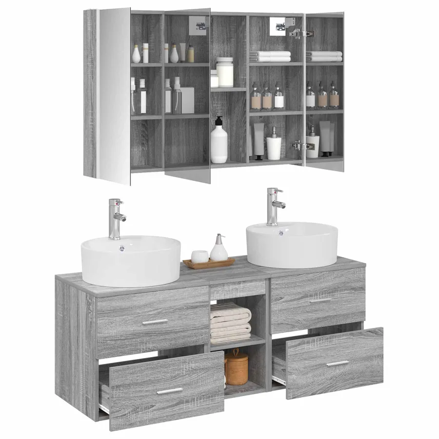 Ensemble de mobilier de salle de bain 4 pcs Sonoma gris - 3