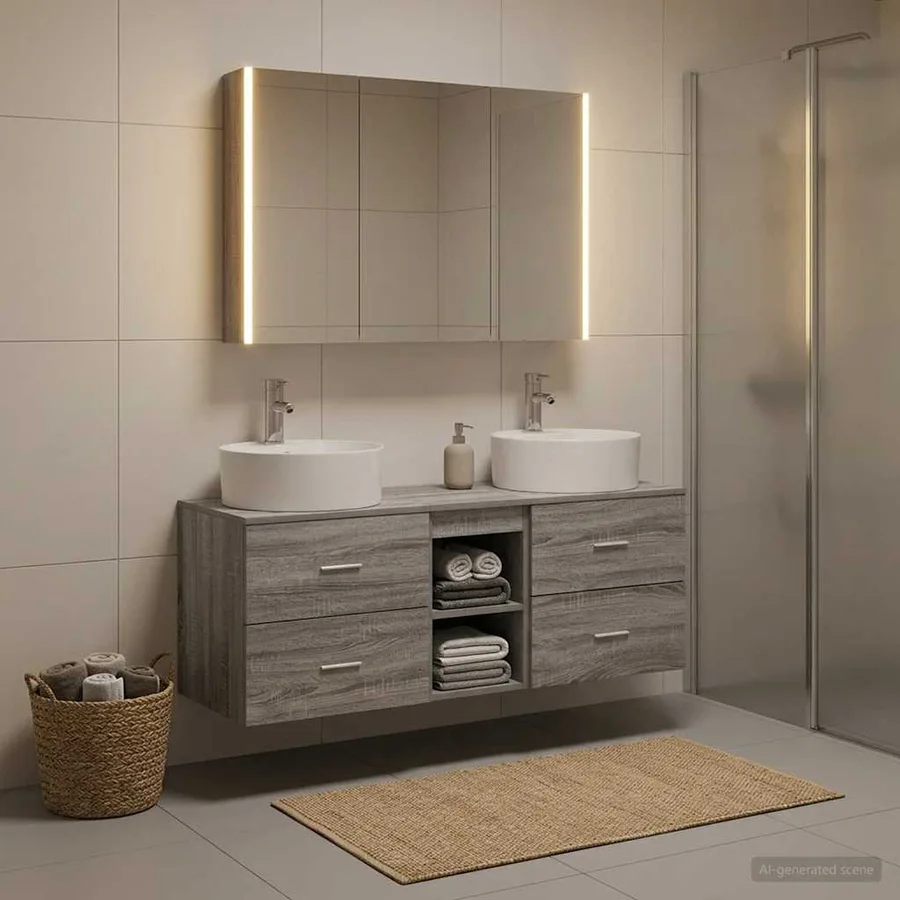 Ensemble de mobilier de salle de bain 4 pcs Sonoma gris - 4