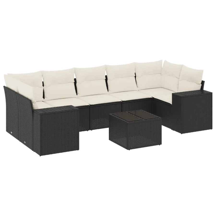 Salon de jardin 8 pcs avec coussins noir résine tressée - 2