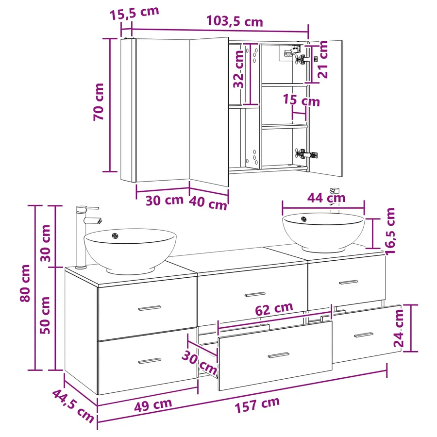 Ensemble de mobilier de salle de bain 4 pcs Blanc - 14