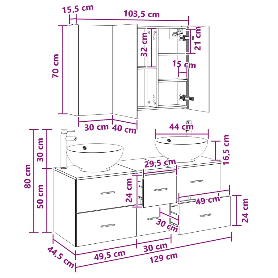 Ensemble de mobilier de salle de bain 4 pcs Blanc - 14