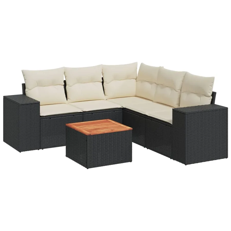 Salon de jardin 6 pcs avec coussins noir résine tressée - 2
