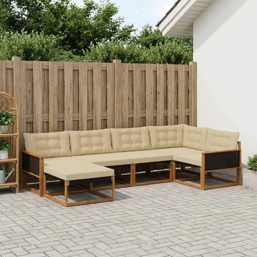 Ensemble de canapés d'extérieur 6 pcs Naturel et Beige