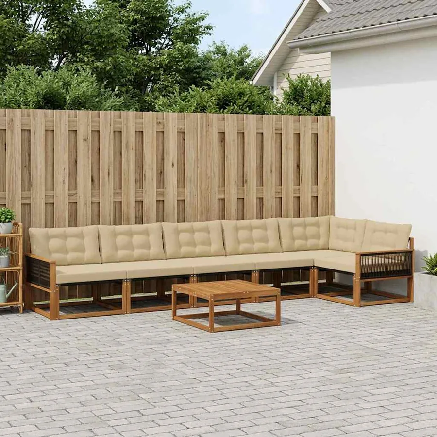 Ensemble de canapés d'extérieur 7 pcs Naturel et Beige