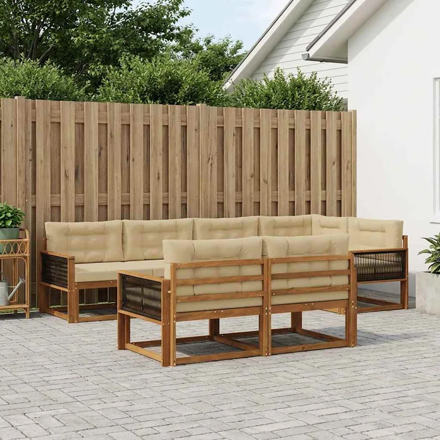 Ensemble de canapés d'extérieur 7 pcs Naturel et Beige