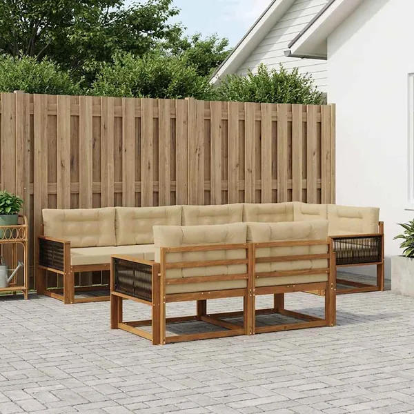 Ensemble de canapés d'extérieur 7 pcs Naturel et Beige