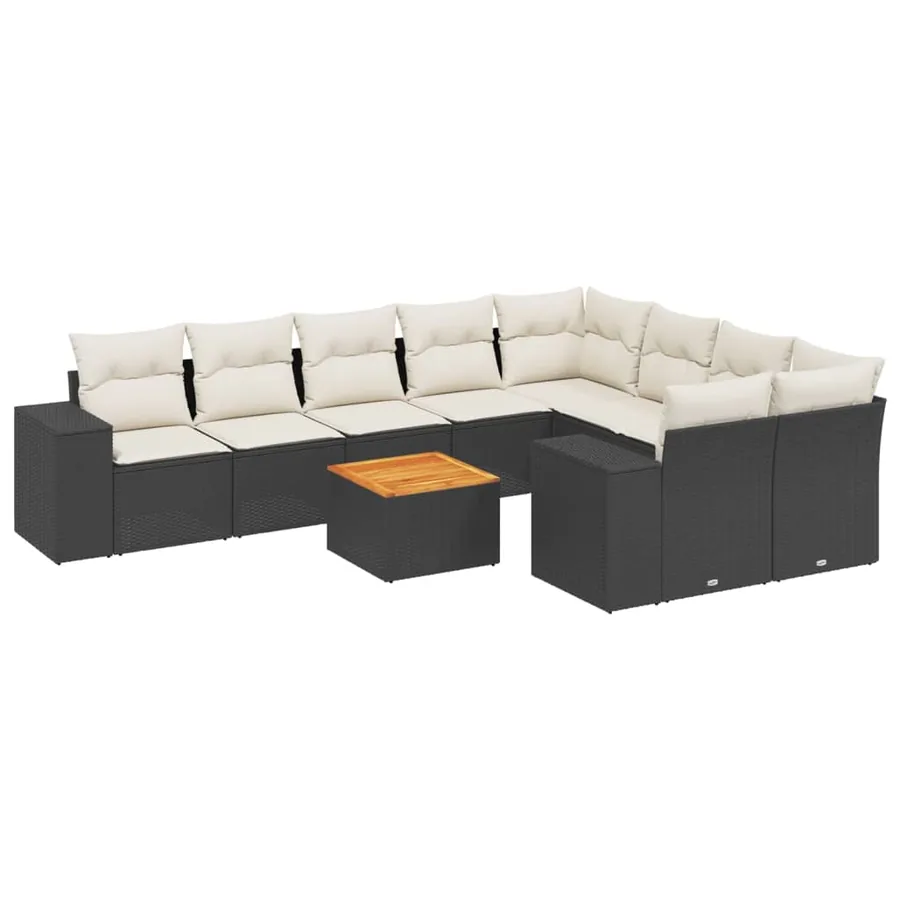 Salon de jardin 10 pcs avec coussins noir résine tressée - 2