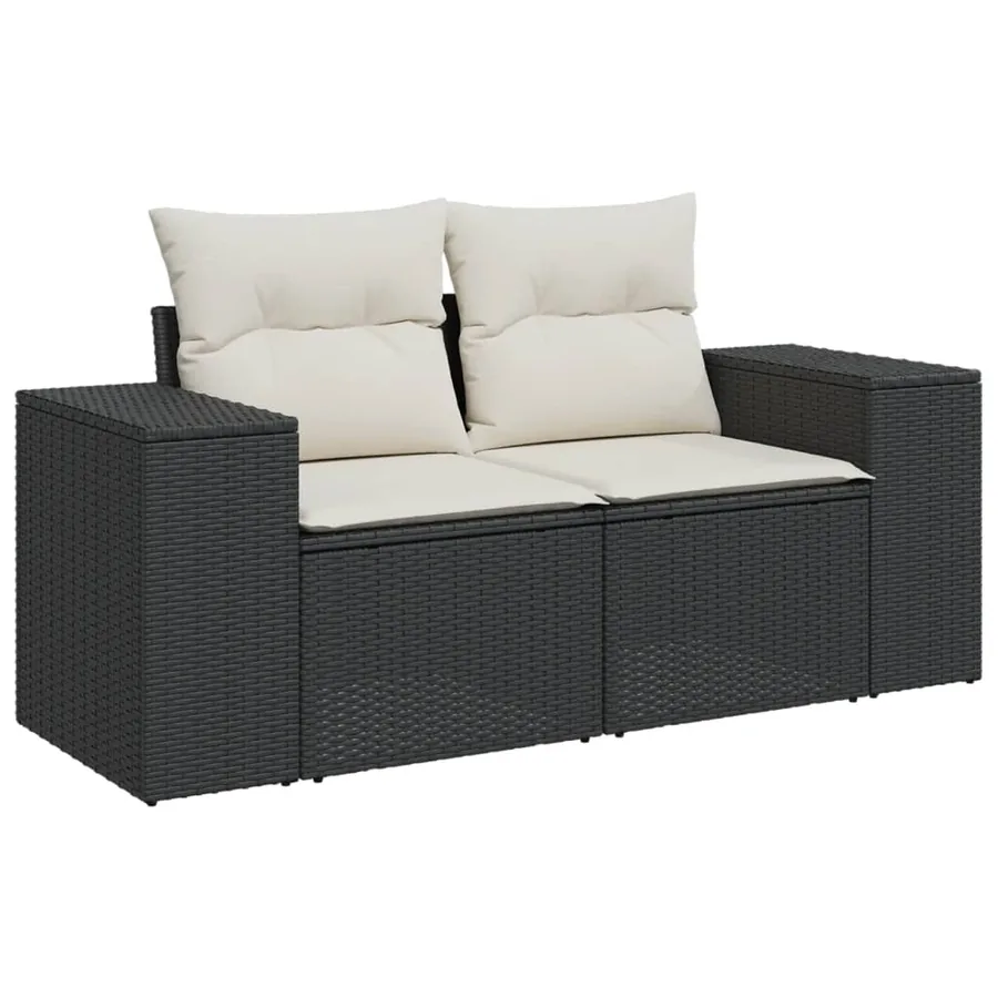 Salon de jardin 10 pcs avec coussins noir résine tressée - 4