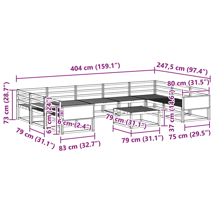 Ensemble de canapés d'extérieur 10 pcs Naturel - 9
