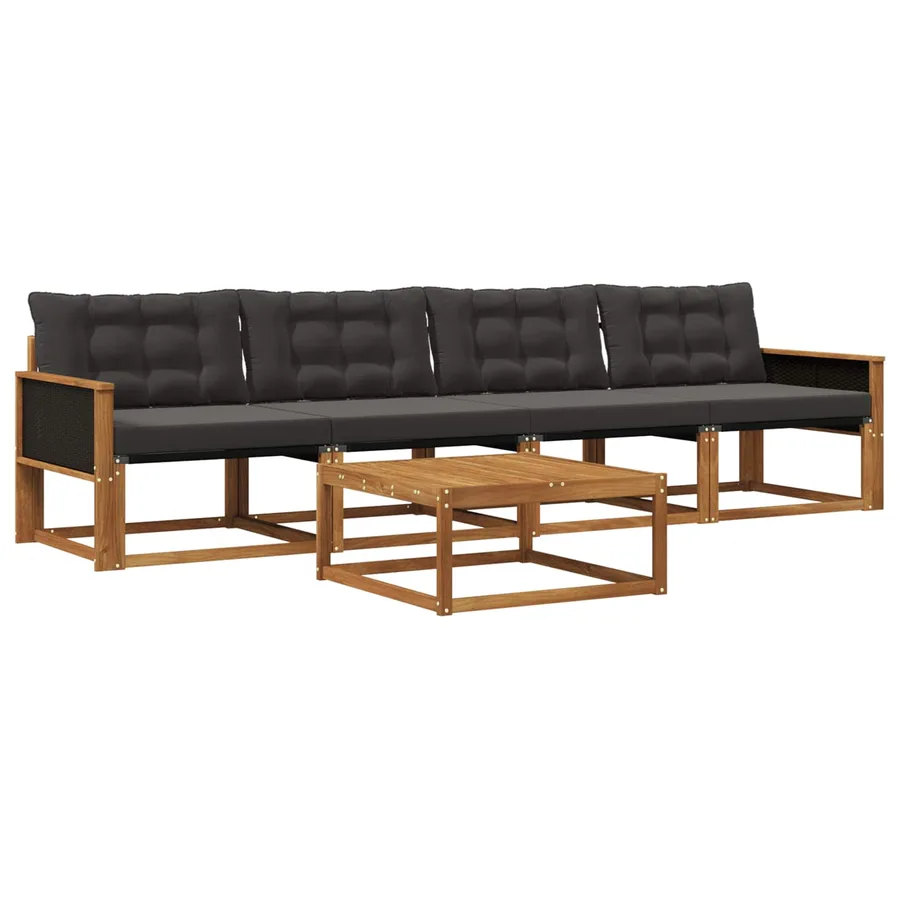 Ensemble de canapés d'extérieur 5 pcs Naturel et noir - 2