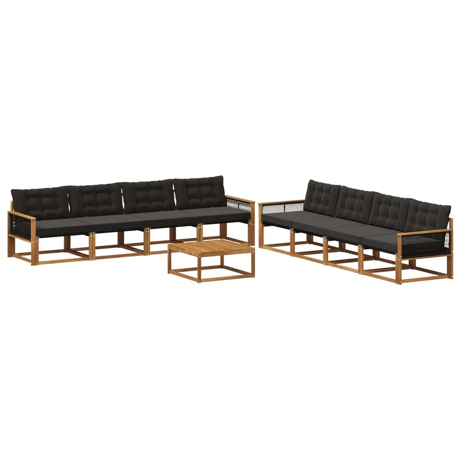 Ensemble de canapés d'extérieur 9 pcs Naturel et noir - 2