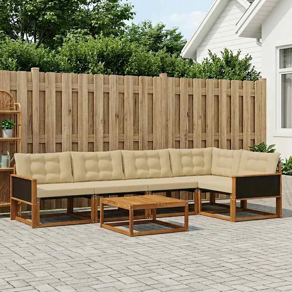 Ensemble de canapés d'extérieur 6 pcs Naturel et Beige