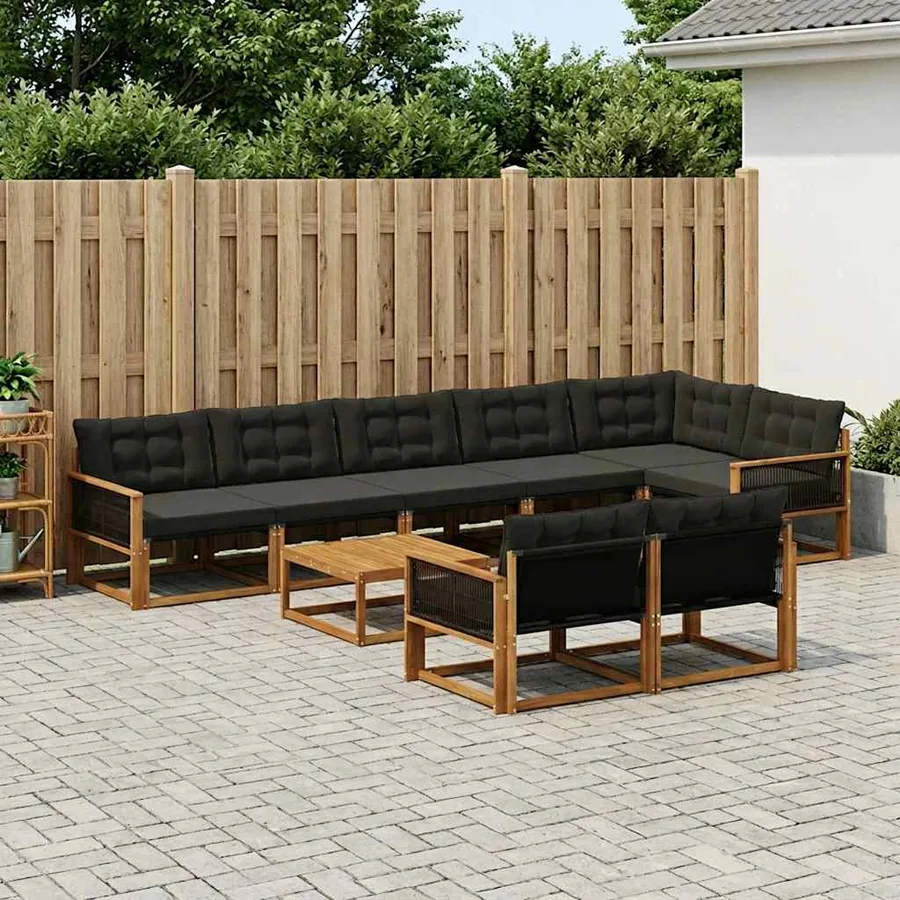 Ensemble de canapés d'extérieur 9 pcs Naturel et noir