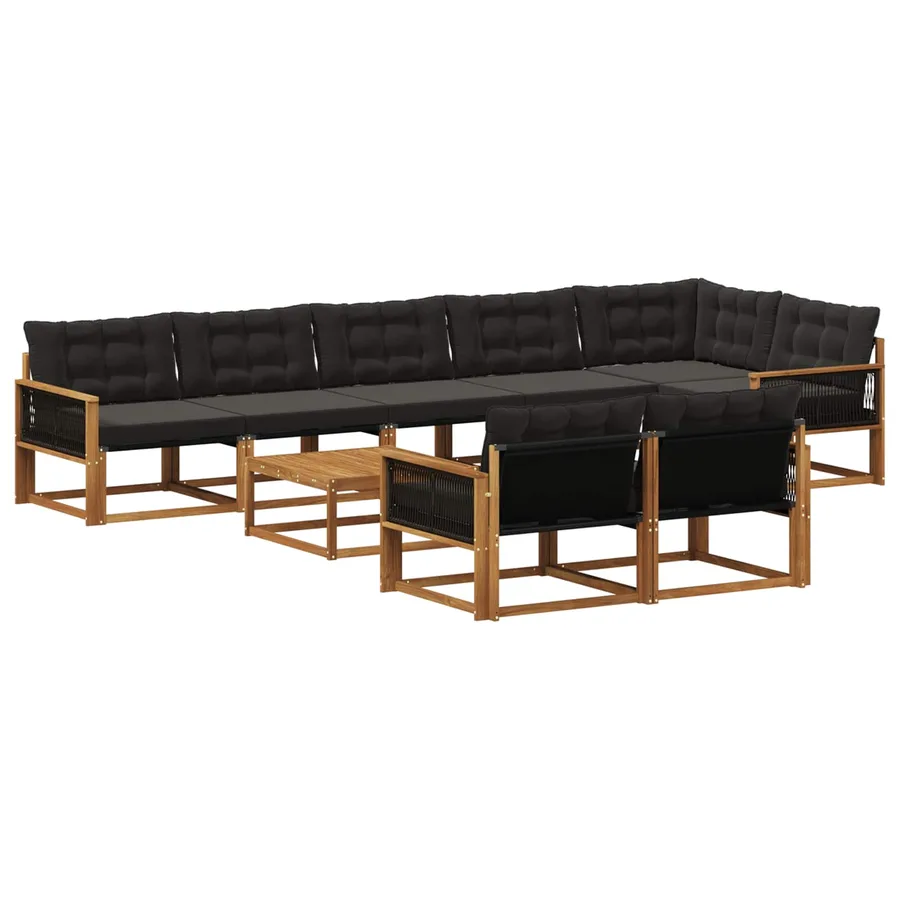 Ensemble de canapés d'extérieur 9 pcs Naturel et noir - 2