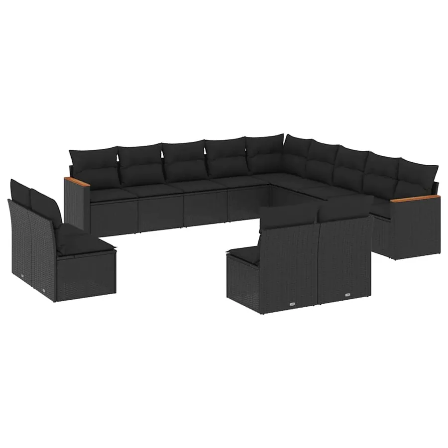 Salon de jardin avec coussins 13 pcs noir résine tressée - 2