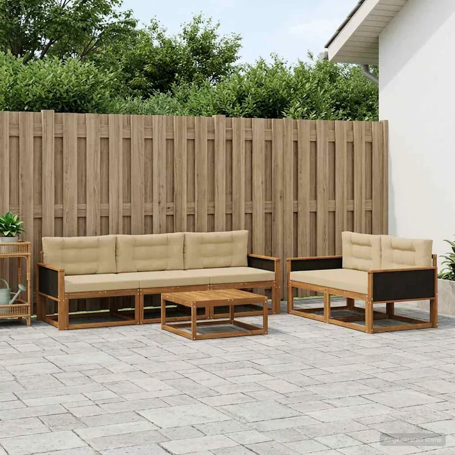 Ensemble de canapés d'extérieur 6 pcs Naturel et Beige