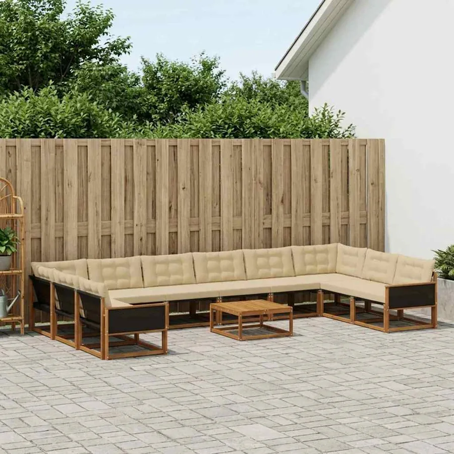 Ensemble de canapés d'extérieur 11 pcs Naturel et Beige