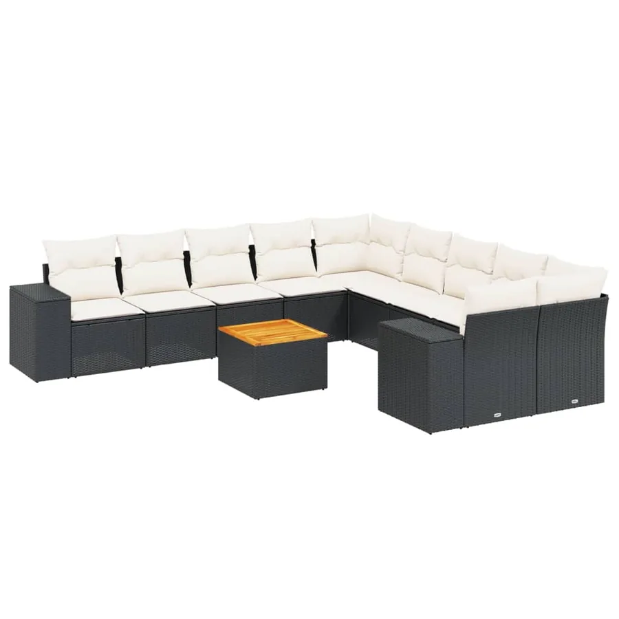Salon de jardin 11 pcs avec coussins noir résine tressée - 2