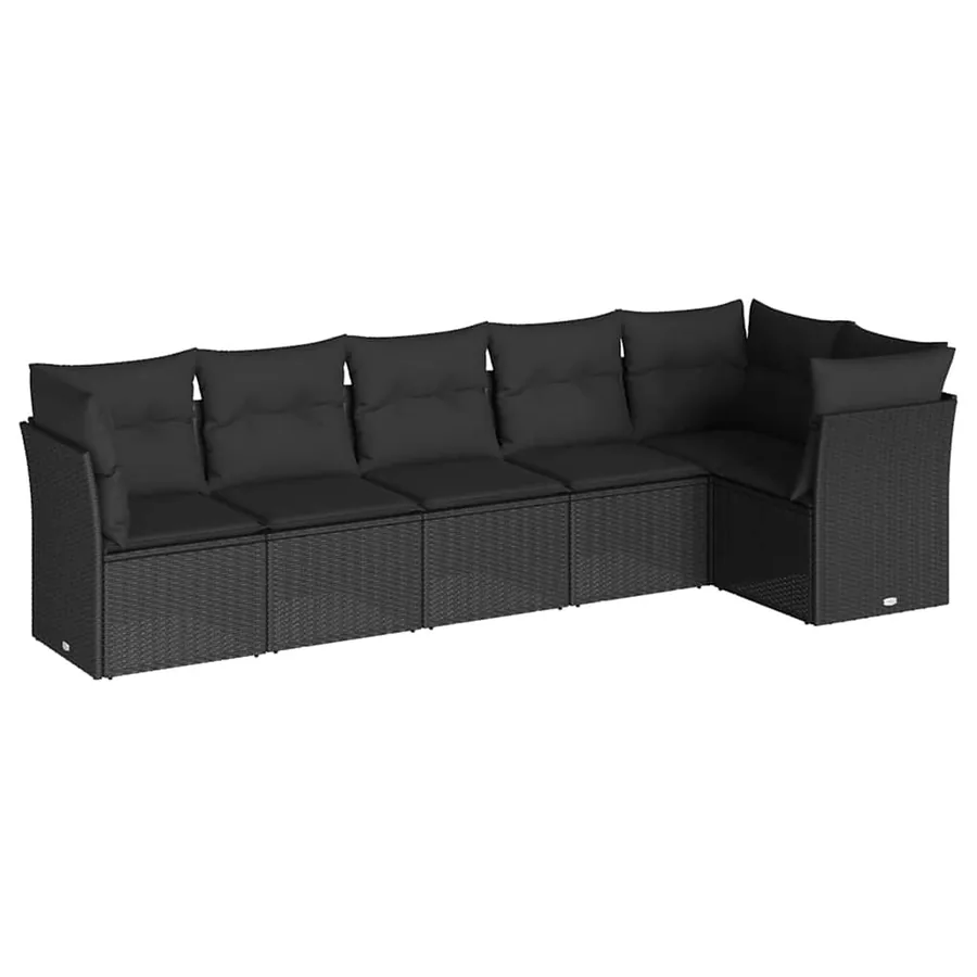 Salon de jardin 6 pcs avec coussins noir résine tressée - 2