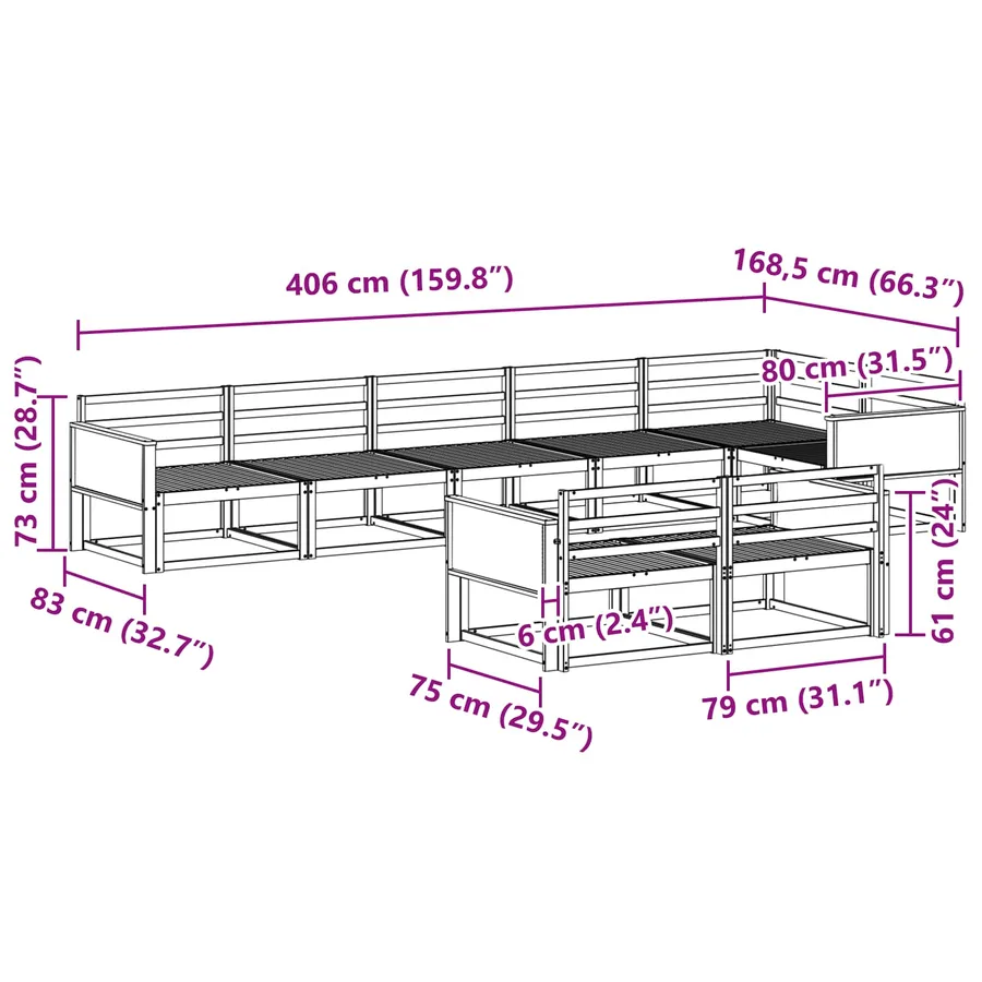 Ensemble de canapés d'extérieur 8 pc Naturel - 7
