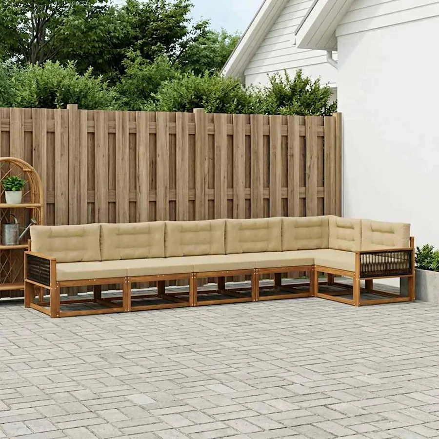 Ensemble de canapés d'extérieur 6 pcs Naturel et Beige