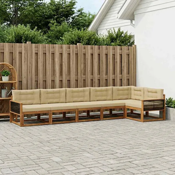 Ensemble de canapés d'extérieur 6 pcs Naturel et Beige