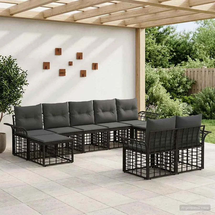 Ensemble de canapés d'extérieur 9 pcs Noir et Gris foncé