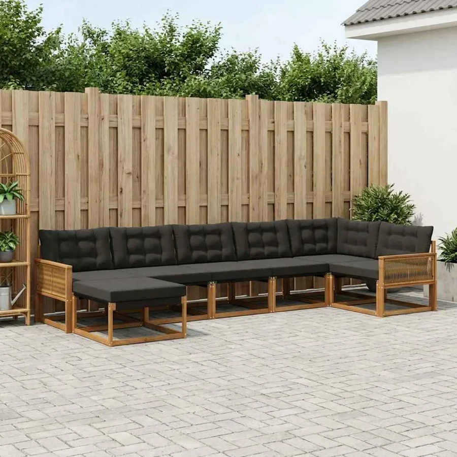 Ensemble de canapés d'extérieur 8 pcs Naturel et noir