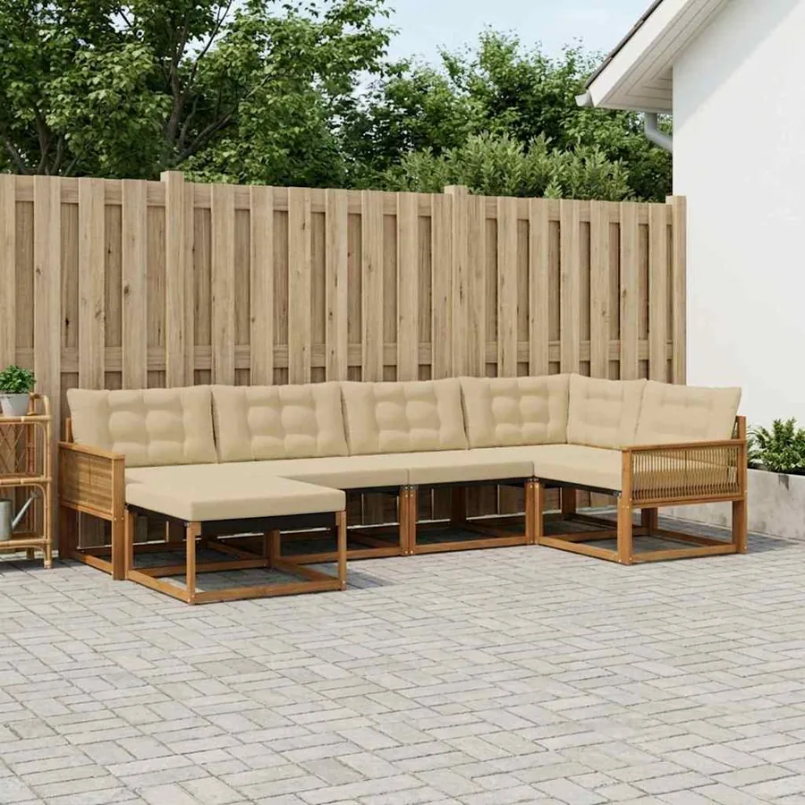 Ensemble de canapés d'extérieur 6 pcs Naturel et Beige